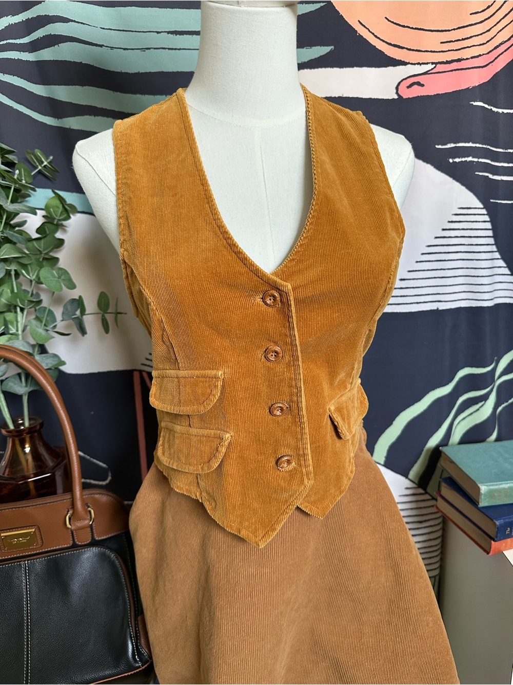 Mustard Corduroy Button Front Vest